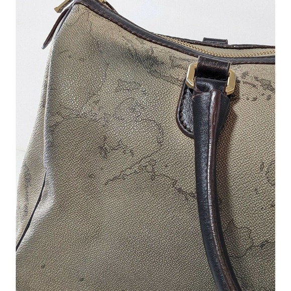Alviero Martini 1st Classe Italy Map Print Satchel Bag Purse Boston Gray Tortora - Picture 9 of 12